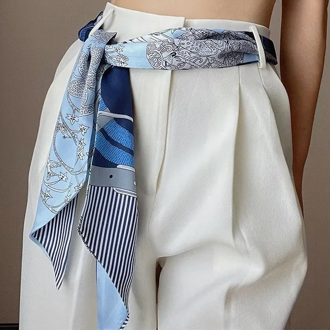 Long Foulard Femme Bleu 150cm | Motif Divers
