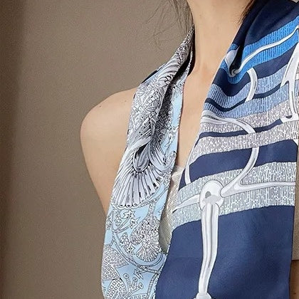 Long Foulard Femme Bleu 150cm | Motif Divers
